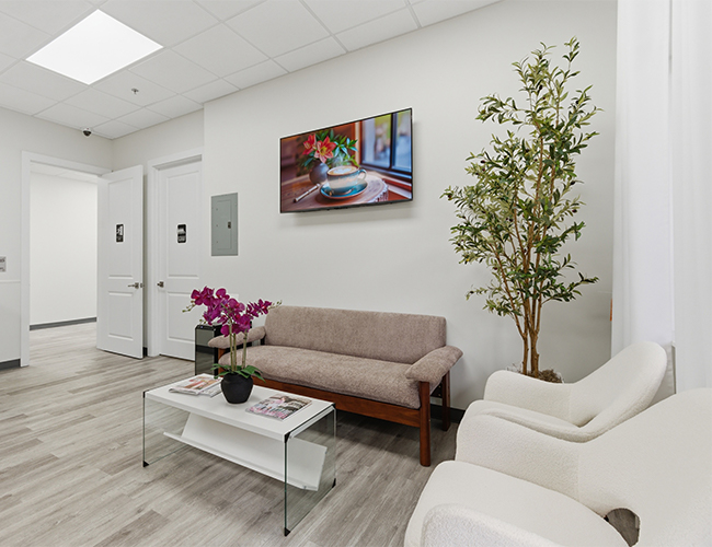 Waiting room at Palm Beach Skin & Hair Restoration in Jupiter, FL